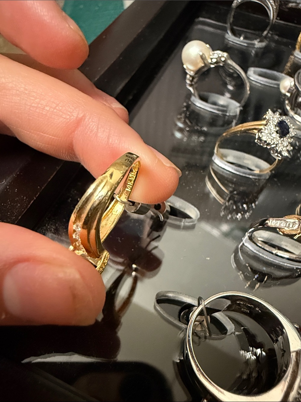 Yellow Gold Sapphire and Diamond Accent Women's Ring - size 7 - Picture 3 of 4